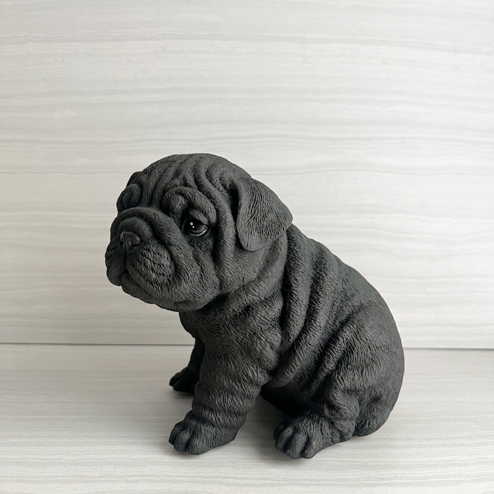 BLACK PUG CONCRETE FIGURINE