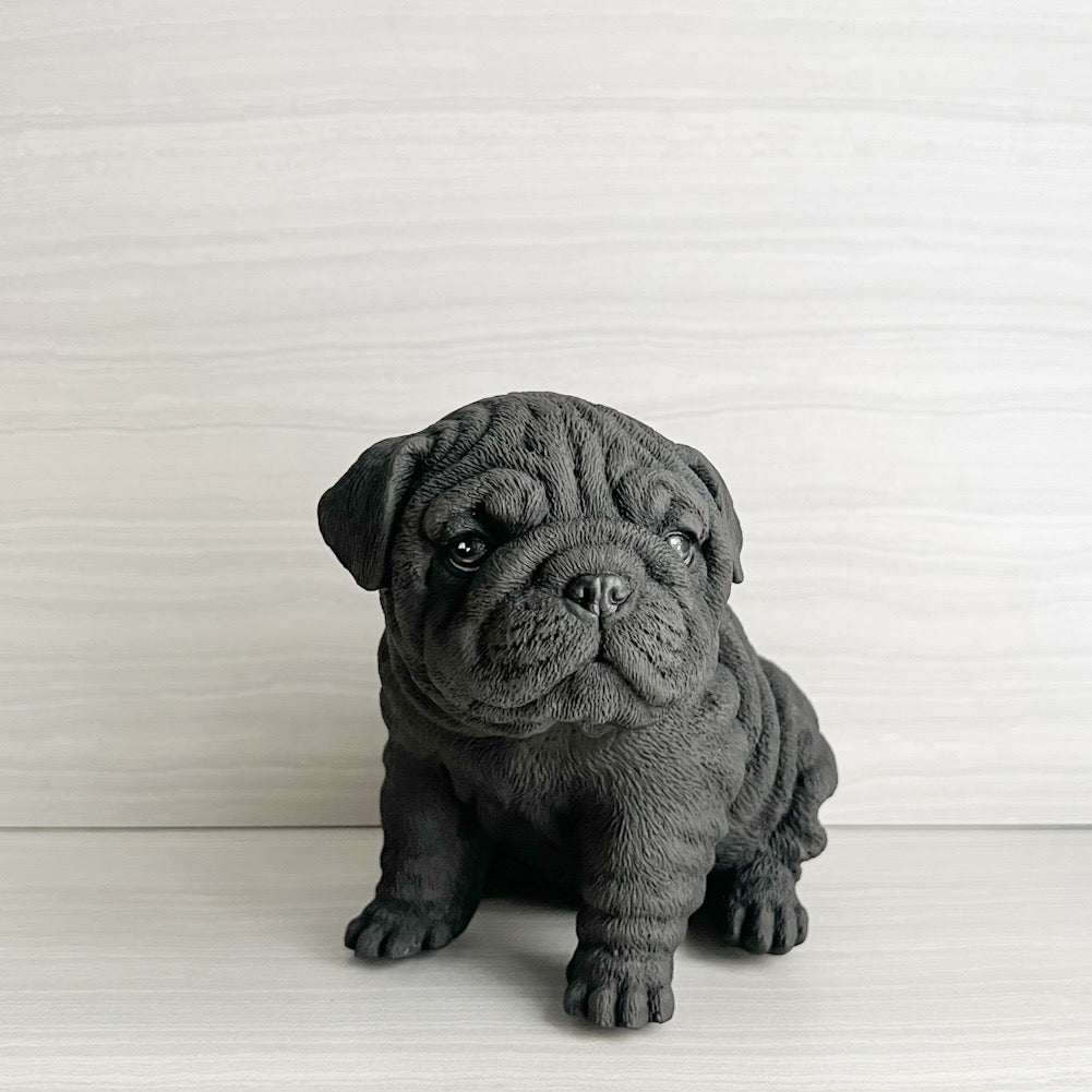 BLACK PUG CONCRETE FIGURINE